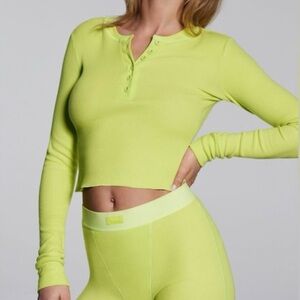Neon Green Cropped Henley Skims Medium